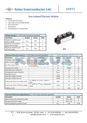 60NT3 datasheet - Non-isolated Thyristor Module