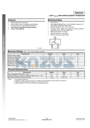 DSS4320T datasheet - LOW VCE(SAT) NPN SURFACE MOUNT TRANSISTOR