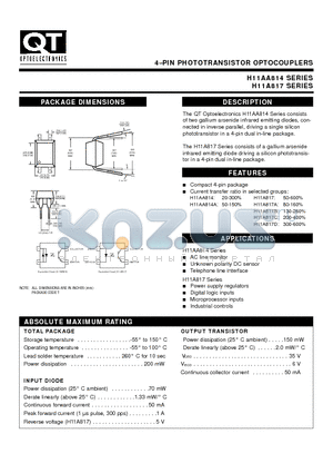 H11A817B datasheet - 4-PIN PHOTOTRANSISTOR OPTOCOUPLERS