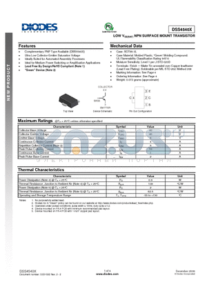 DSS4540X-13 datasheet - LOW VCE(SAT) NPN SURFACE MOUNT TRANSISTOR