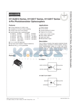 H11A817B datasheet - 4-Pin Phototransistor Optocouplers