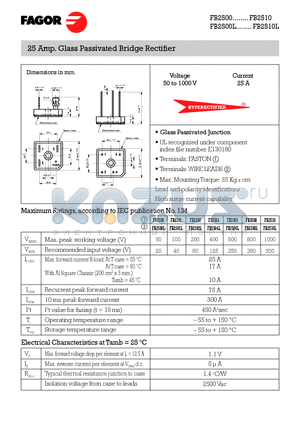 FB2500 datasheet - 25 Amp. Glass Passivated Bridge Rectifier