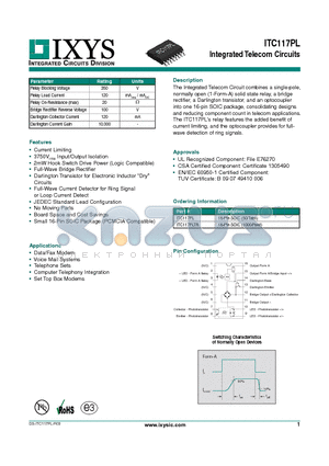 ITC117PL datasheet - Integrated Telecom Circuits