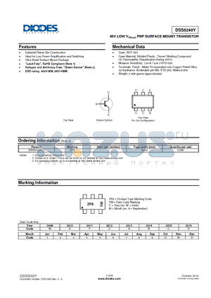 DSS5240Y-7 datasheet - 40V LOW VCE(sat) PNP SURFACE MOUNT TRANSISTOR