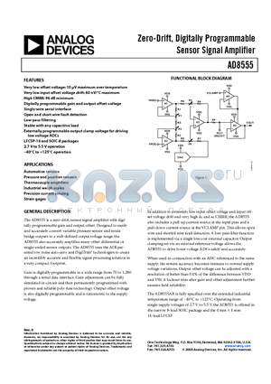 AD8555 datasheet - Zero-Drift, Digitally Programmable Sensor Signal Amplifier