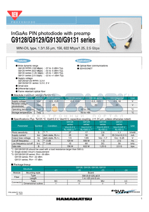 G9128-22 datasheet - InGaAs PIN photodiode with preamp