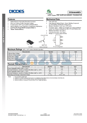 DSS60600MZ4-13 datasheet - LOW VCE(SAT) PNP SURFACE MOUNT TRANSISTOR