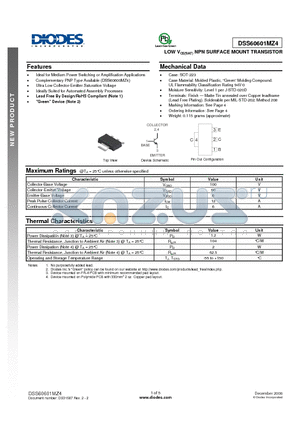DSS60601MZ4 datasheet - LOW VCE(SAT) NPN SURFACE MOUNT TRANSISTOR