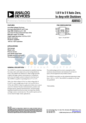 AD8563 datasheet - 1.8 V to 5 V Auto-Zero, In-Amp with Shutdown