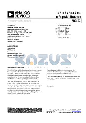 AD8563ARMZ-REEL datasheet - 1.8 V to 5 V Auto-Zero, In-Amp with Shutdown