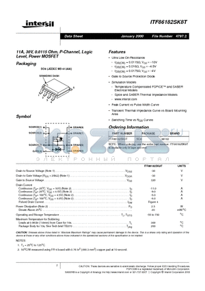 ITF86182SK8T datasheet - 11A, 30V, 0.0115 Ohm, P-Channel, Logic Level, Power MOSFET