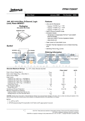 ITF86172SK8T datasheet - 10A, 30V, 0.016 Ohm, P-Channel, Logic Level, Power MOSFET