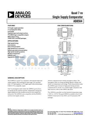 AD8564 datasheet - Quad 7 ns Single Supply Comparator