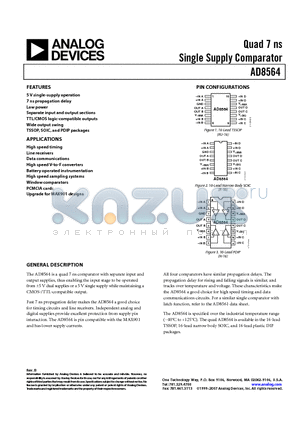 AD8564AR datasheet - Quad 7 ns Single Supply Comparator