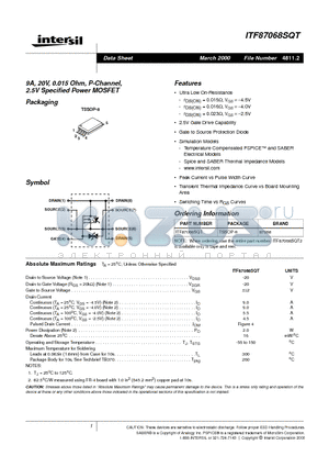 ITF87068SQT datasheet - 9A, 20V, 0.015 Ohm, P-Channel, 2.5V Specified Power MOSFET