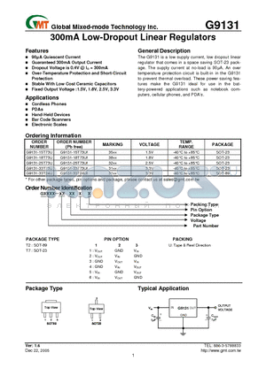 G9131-15T25U datasheet - 300mA Low-Dropout Linear Regulators