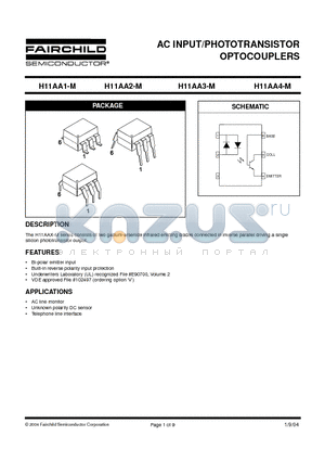 H11AA1-MS datasheet - AC INPUT/PHOTOTRANSISTOR OPTOCOUPLERS