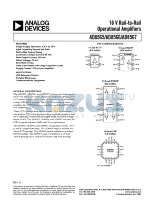 AD8567ARU datasheet - 16 V Rail-to-Rail Operational Amplifiers