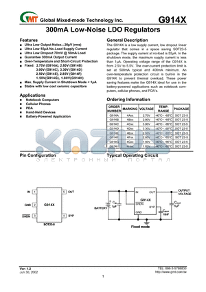 G914A datasheet - 300mA Low-Noise LDO Regulators