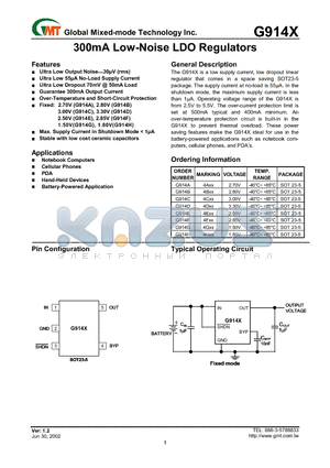 G914E datasheet - 300mA Low-Noise LDO Regulators