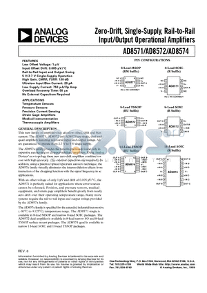 AD8571 datasheet - Zero-Drift, Single-Supply, Rail-to-Rail Input/Output Operational Amplifiers