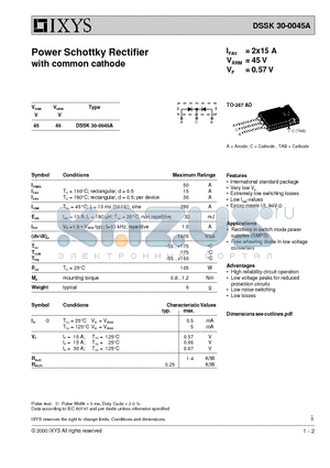 DSSK30-0045A datasheet - Power Schottky Rectifier with common cathode
