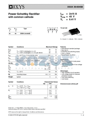 DSSK30-0045B datasheet - Power Schottky Rectifier with common cathode