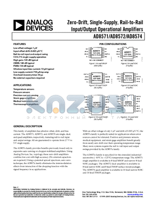 AD8571ARZ datasheet - Zero-Drift, Single-Supply, Rail-to-Rail Input/Output Operational Amplifiers