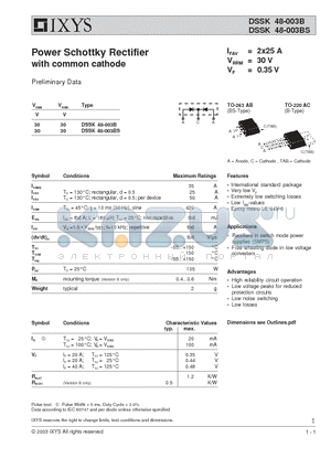 DSSK48-003B datasheet - Power Schottky Rectifier with common cathode