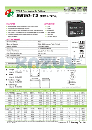EB50-12FR datasheet - VRLA Rechargeable Battery