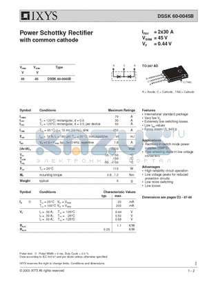 DSSK60-0045B datasheet - Power Schottky Rectifier with common cathode