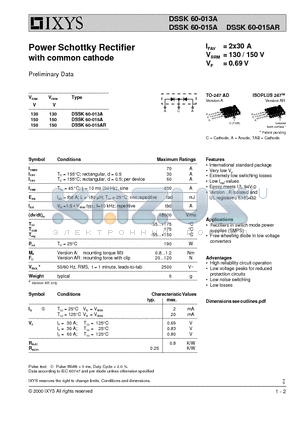 DSSK60-015AR datasheet - POWER SCHOTTKY RECTIFIER WITH COMMON CATHODE