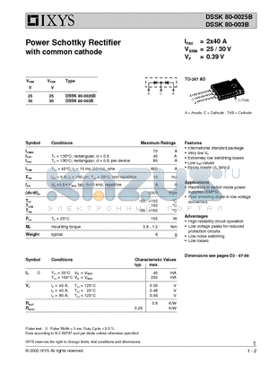 DSSK80-0025B datasheet - Power Schottky Rectifier with common cathode