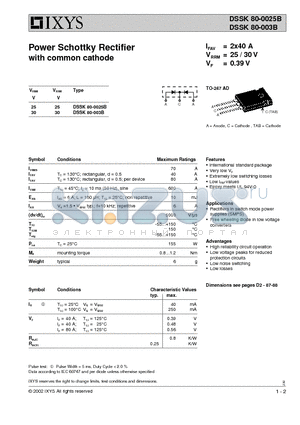 DSSK80-003B datasheet - Power Schottky Rectifier with common cathode
