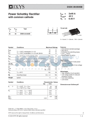 DSSK80-0045B datasheet - Power Schottky Rectifier with common cathode
