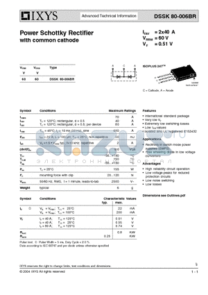 DSSK80-006BR datasheet - Power Schottky Rectifier with common cathode