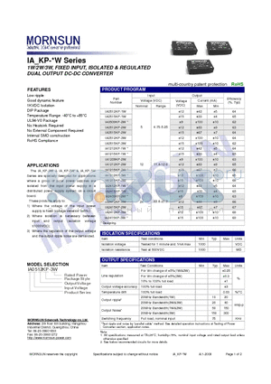 IA0515KP-3W datasheet - DUAL OUTPUT DC-DC CONVERTER