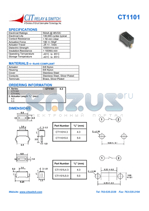 CT1101L5.0 datasheet - CIT SWITCH DIMENSIONS