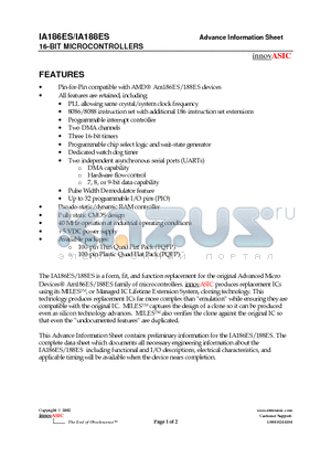 IA186ES-TQF100I datasheet - 16-BIT MICROCONTROLLERS