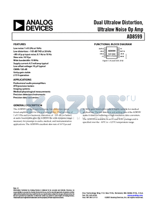 AD8599 datasheet - Dual Ultralow Distortion, Ultralow Noise Op Amp