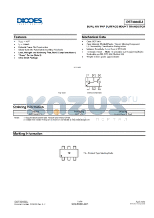 DST3906DJ datasheet - DUAL 40V PNP SURFACE MOUNT TRANSISTOR