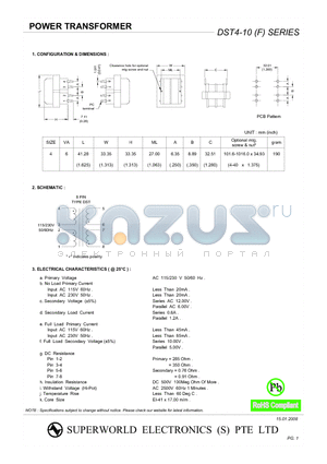 DST4-10 datasheet - POWER TRANSFORMER