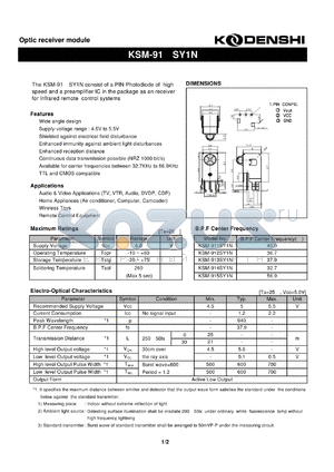 KSM-911SY1N datasheet - Optic receiver module