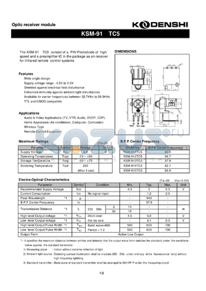 KSM-911TC5 datasheet - Optic receiver module