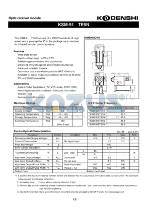 KSM-911TE5N datasheet - Optic receiver module