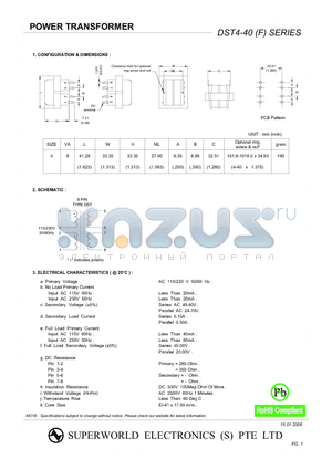 DST4-40 datasheet - POWER TRANSFORMER