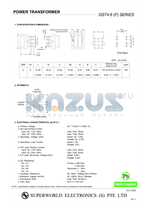 DST4-6 datasheet - POWER TRANSFORMER