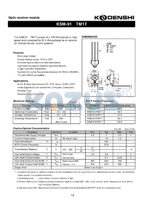 KSM-911TM1T datasheet - Optic receiver module
