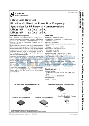 LMX2335U datasheet - PLLatinum Ultra Low Power Dual Frequency Synthesizer for RF Personal Communications