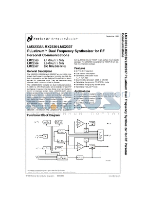 LMX2335 datasheet - PLLatinum Dual Frequency Synthesizer for RF Personal Communications